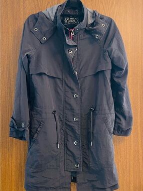 ANORAK Gray Hooded Rain Anorak Coat